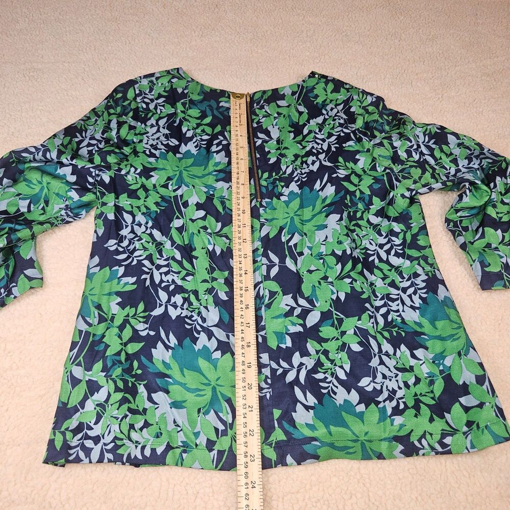 Boden Silk Blend Blouse Womens US 12 Green Blue Floral‎ 3/4 Sleeve Career Top - Picture 8 of 8